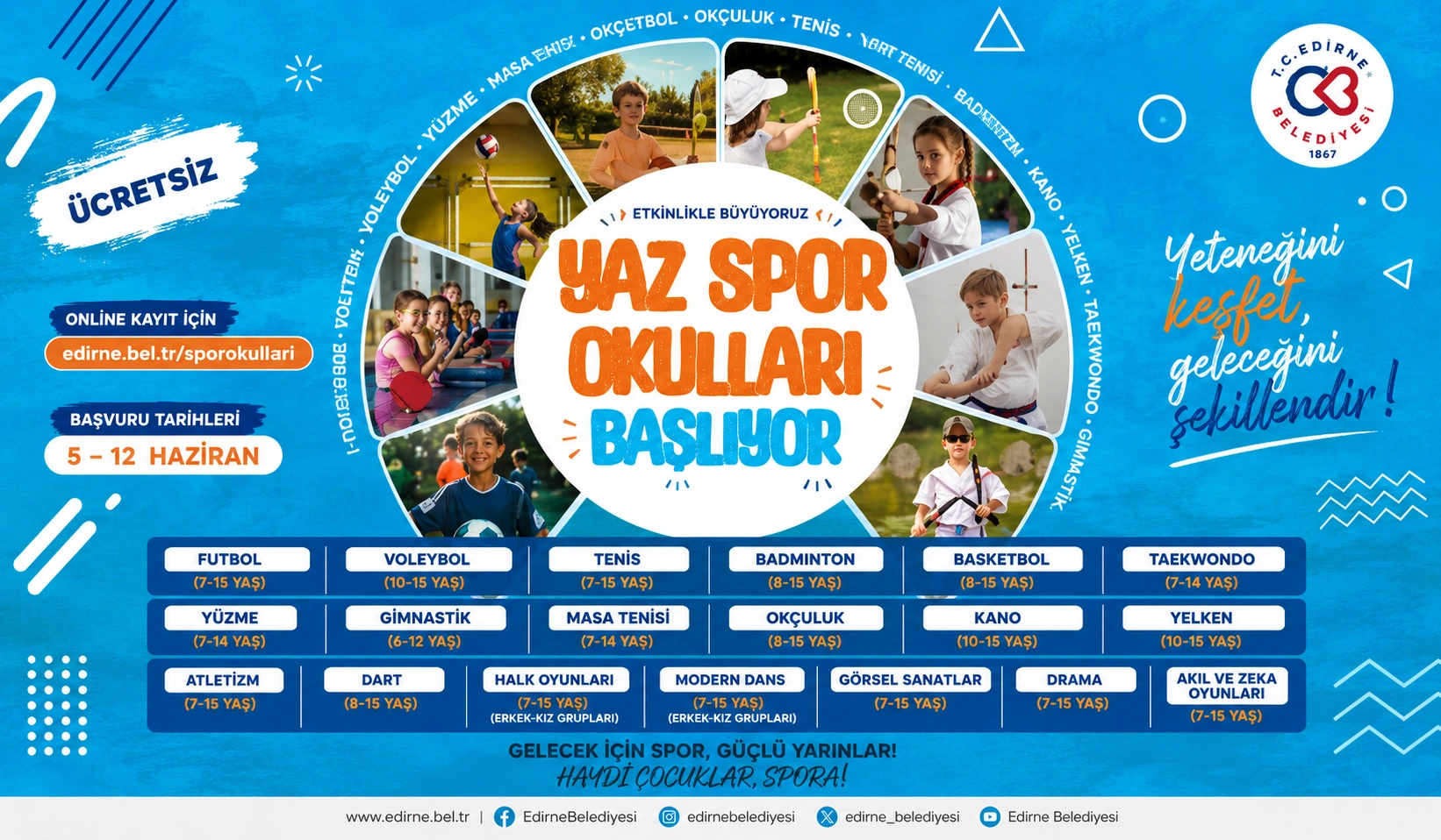 Çerkezköy’de Yaz Spor Okulları Başlıyor: 18 Branş Ücretsiz