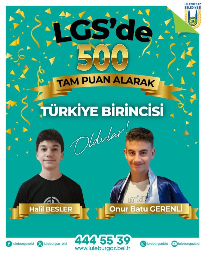 LGS 2026'da 500 tam puan alarak Türkiye şampiyonu olan Halil Besler ve Onur Batu Gerenli