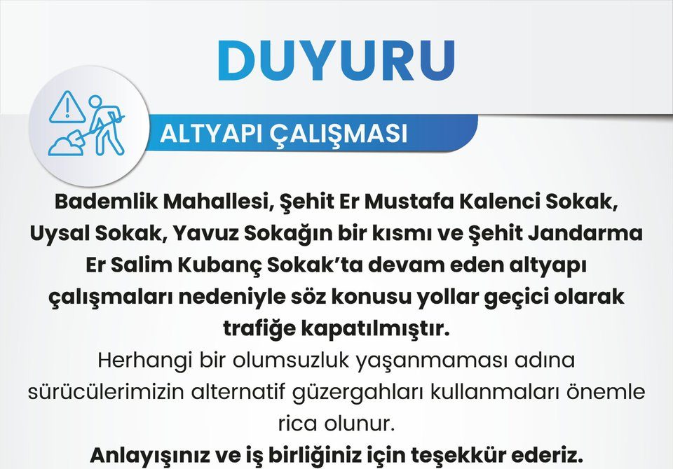 Bademlik’te Altyapı Çalışması: 4 Sokak Trafiğe Kapandı