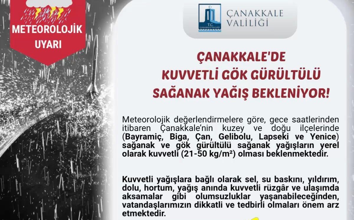 Çanakkale’de Gök Gürültülü Sağanak Uyarısı: 16 Saat Sürecek