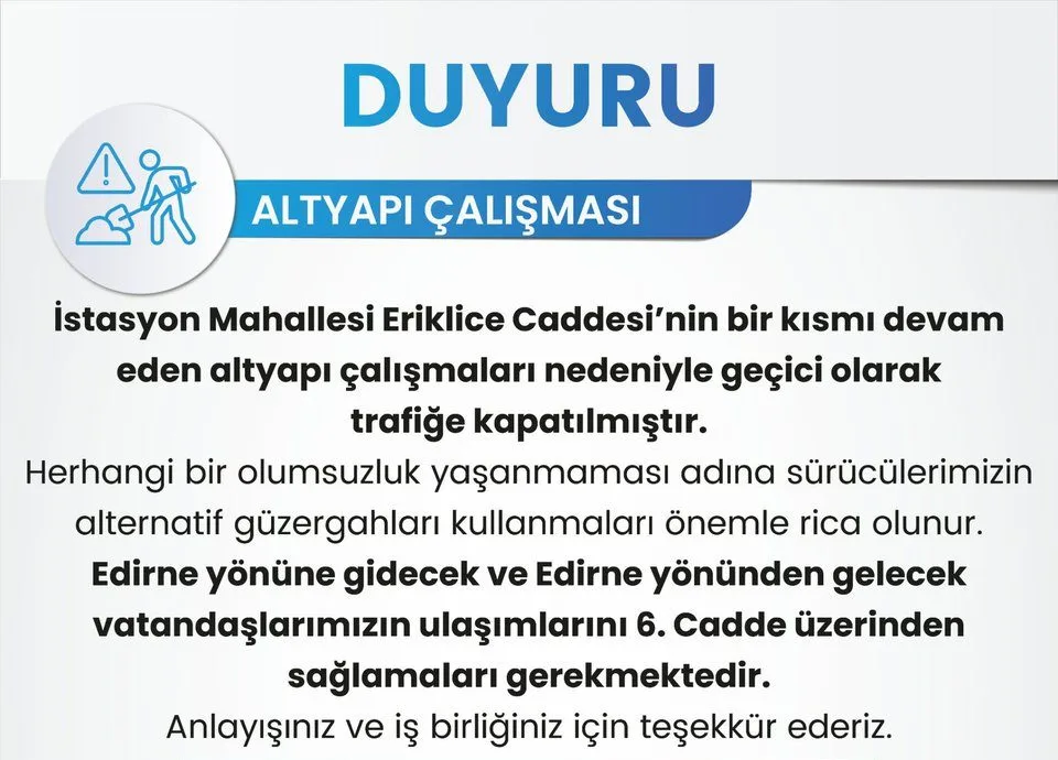 Eriklice Caddesi Trafiğe Kapatıldı: Alternatif Güzergahlar Kullanın