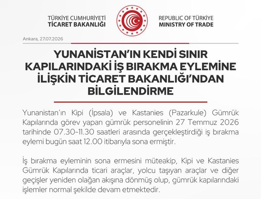 Yunanistan Sınır Kapılarında Grev: Ticaret Bakanlığı Uyardı