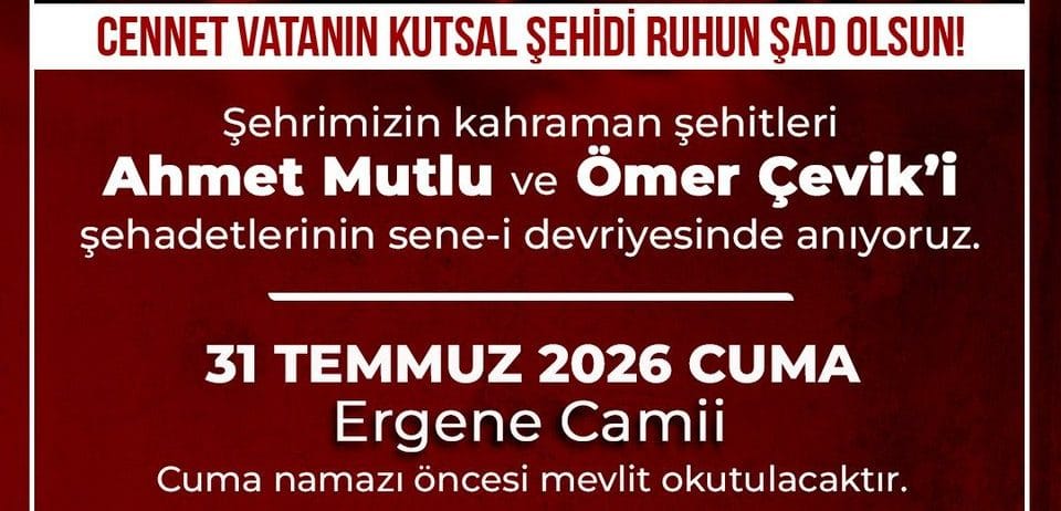 Şehitlerimiz İçin Ergene Camii’nde Mevlit Okutulacak