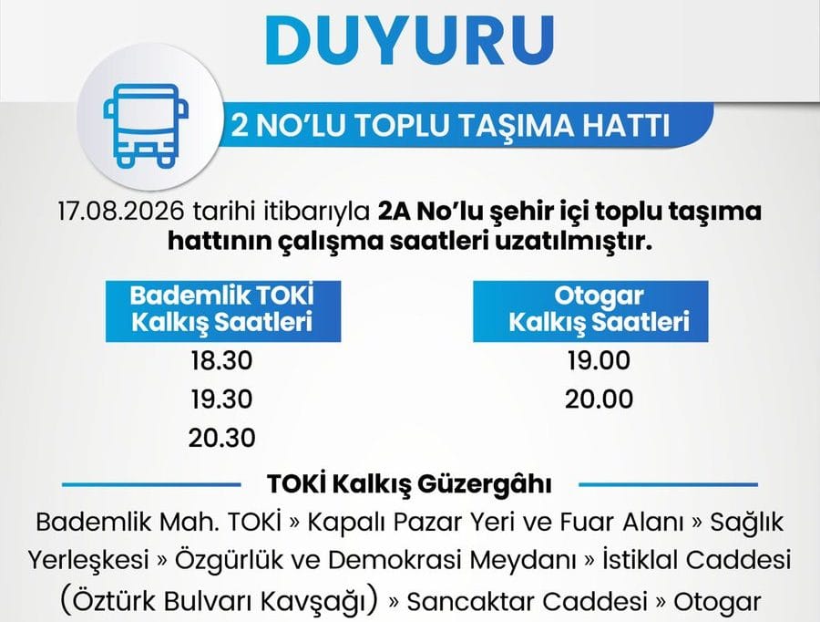2A Hattı Sefer Saatleri Uzatıldı!