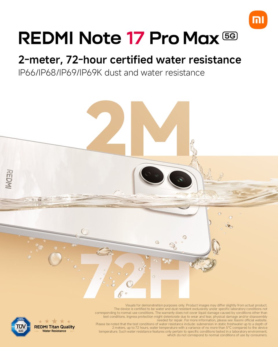 Suya 72 Saat Dayanan REDMI Note 17 Pro Max 5G