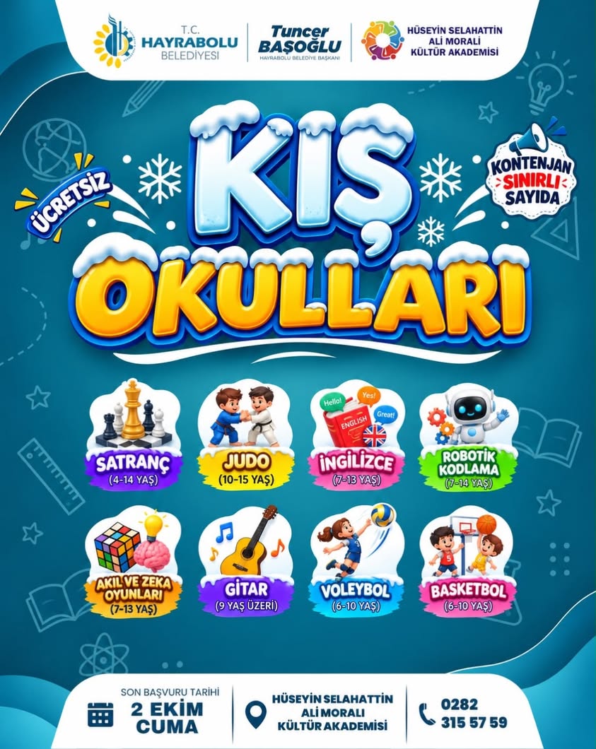 Hayrabolu’da Kış Okulları Başlıyor: 8 Branşta Ücretsiz Kurs