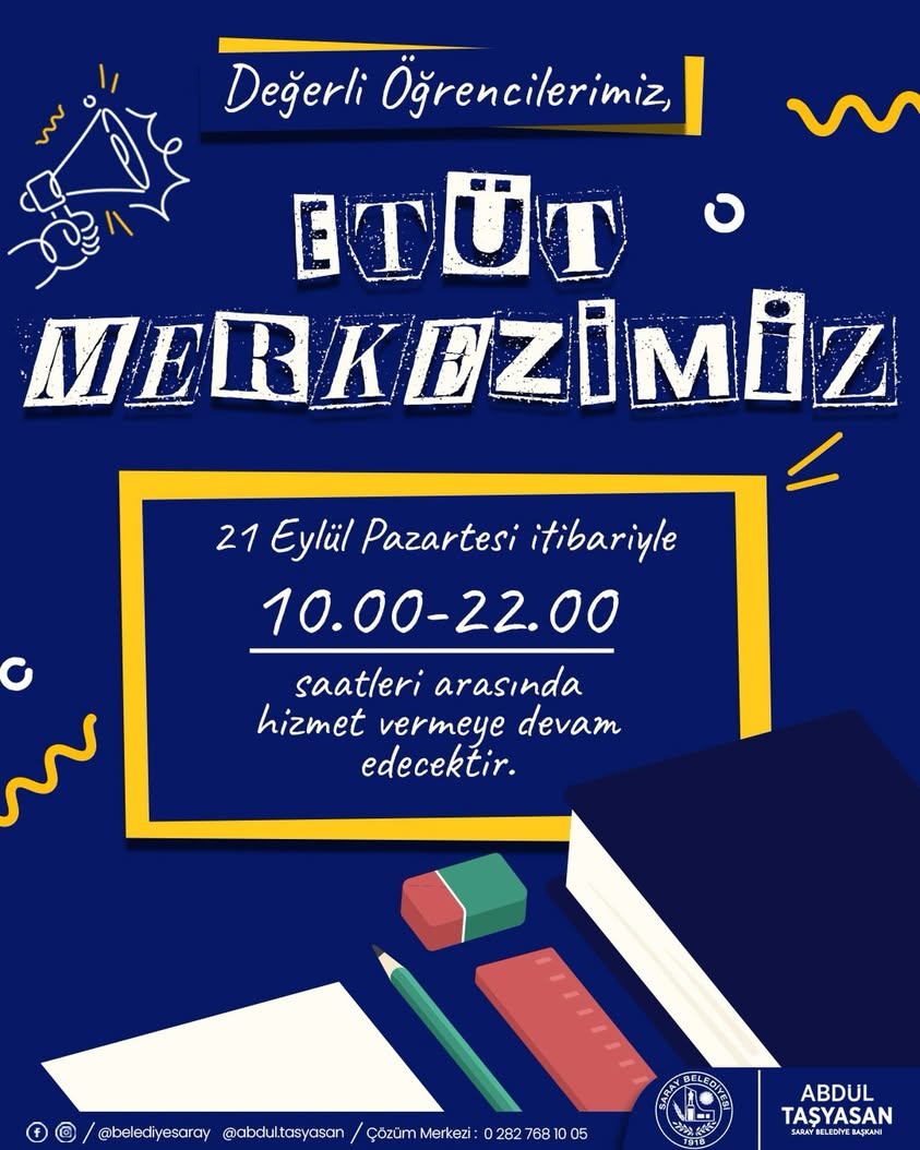Etüt Merkezi 21 Eylül’de 10.00-22.00 Arası Açık