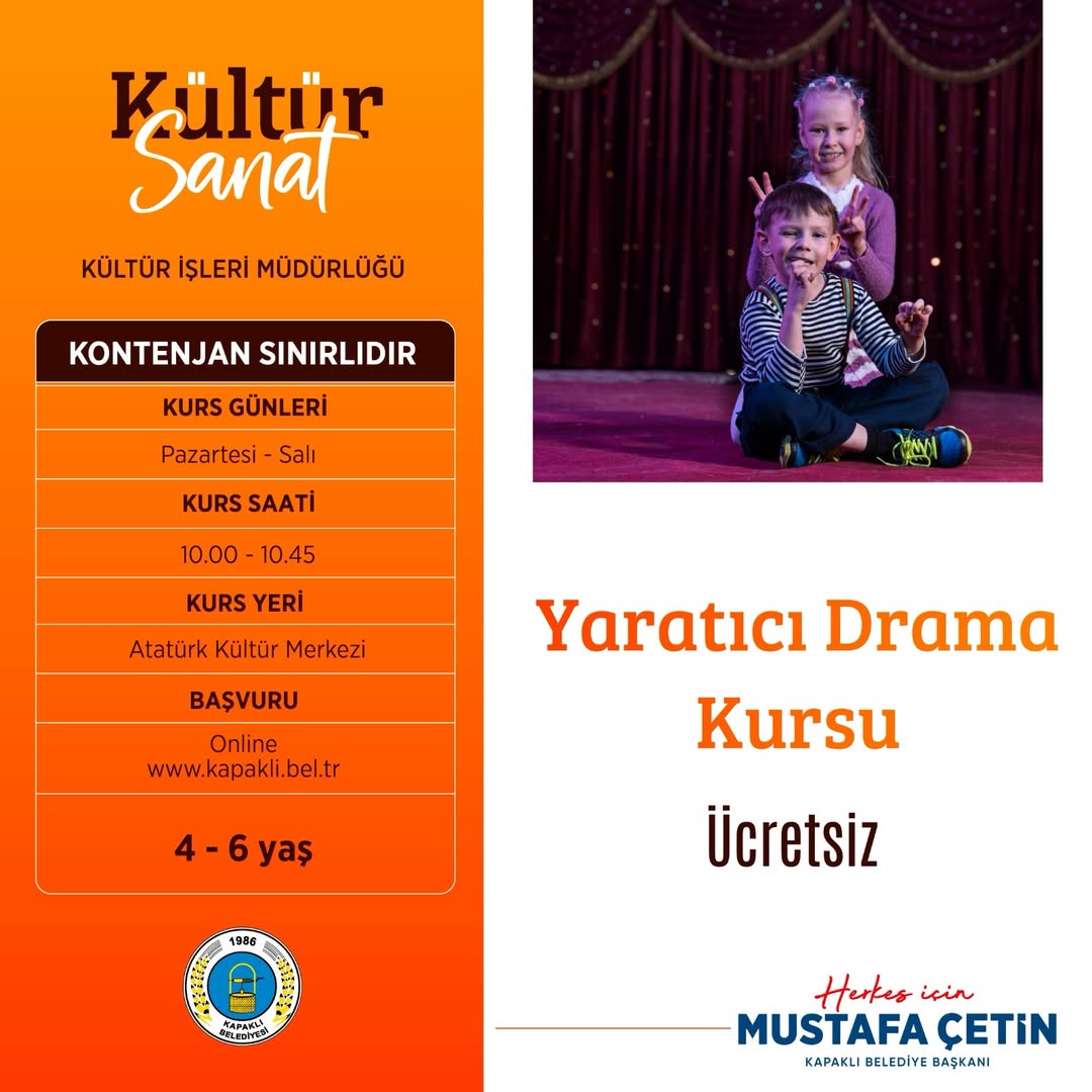 Kapaklı’da Yaratıcı Drama Kursu Başvuruları Başladı
