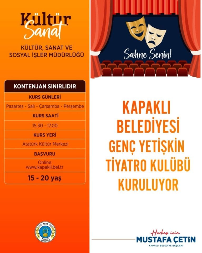 Kapaklı’da Genç Yetişkin Tiyatro Kulübü Kuruluyor