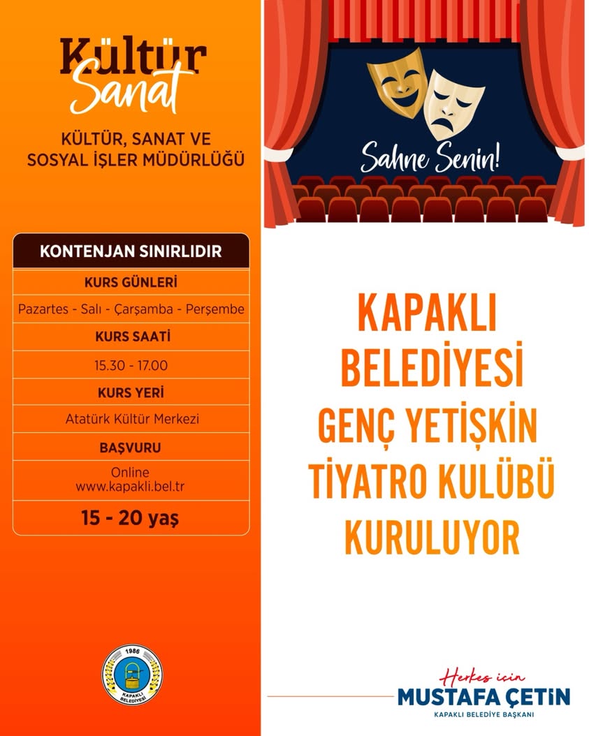 Kapaklı’da Genç Yetişkin Tiyatro Kulübü Kuruluyor