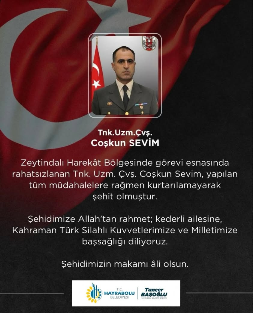 Zeytin Dalı’nda şehit olan Coşkun Sevim’e rahmet