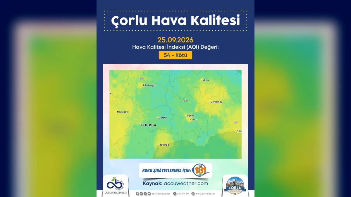 Çorlu’da Hava Kalitesi Alarm Veriyor: 54 Seviyesiyle ‘Kötü’