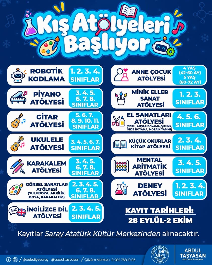 Saray’da Kış Atölyeleri Kayıtları Başlıyor