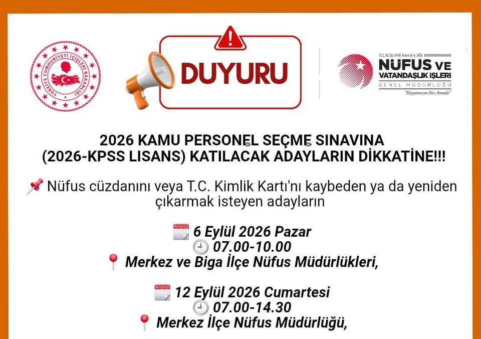 KPSS’ye Girecekler Dikkat: Nüfus Müdürlükleri Mesai Yapacak