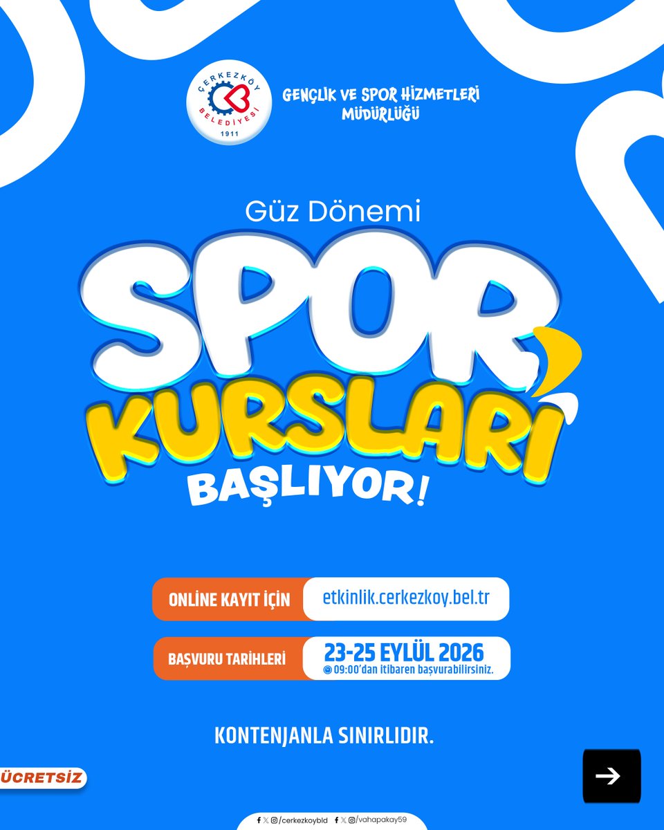 Çerkezköy’de 17 Branşta Spor Kursu Başlıyor