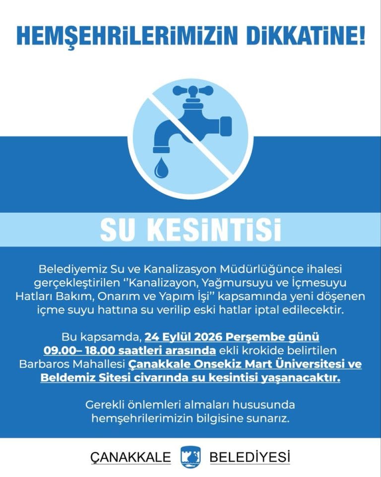 Çanakkale’de 24 Eylül’de Su Kesintisi