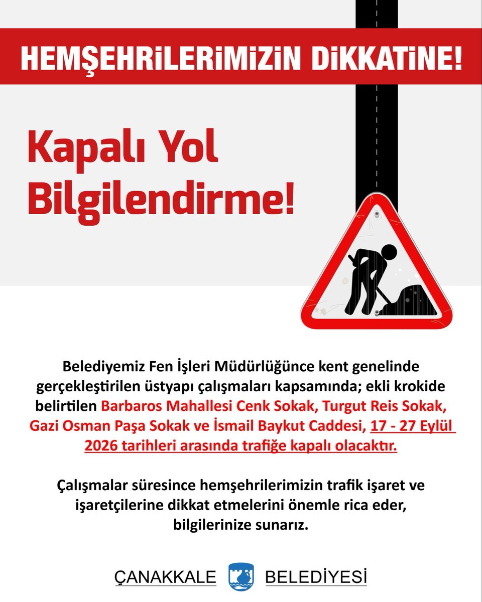 Çanakkale’de 4 Sokak Trafiğe Kapanıyor