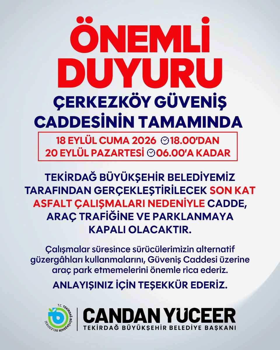 Tekirdağ Büyükşehir’den Flaş Duyuru: Kamuoyuna Saygıyla!