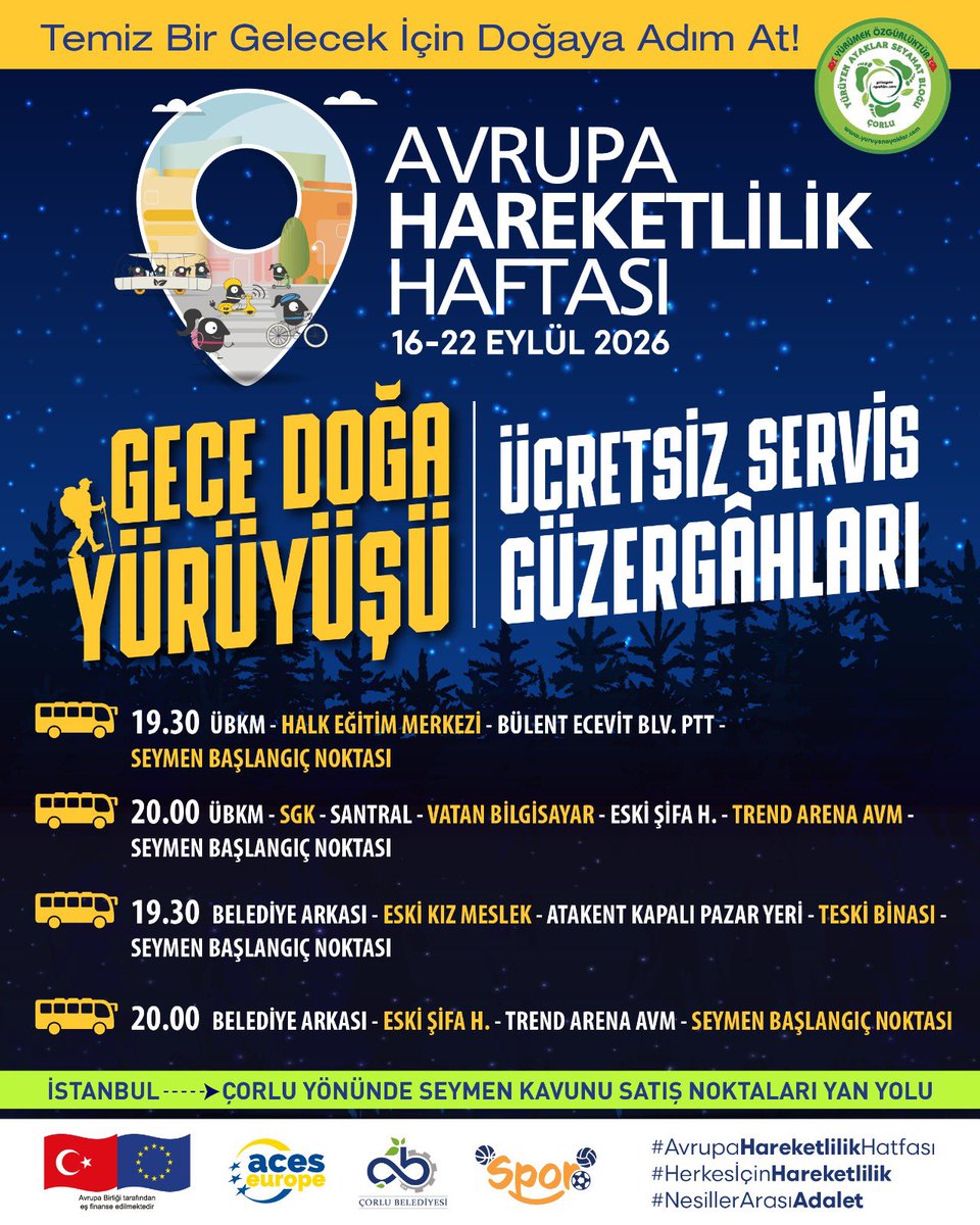 Çorlu’da Gece Yürüyüşüne Ücretsiz Servis