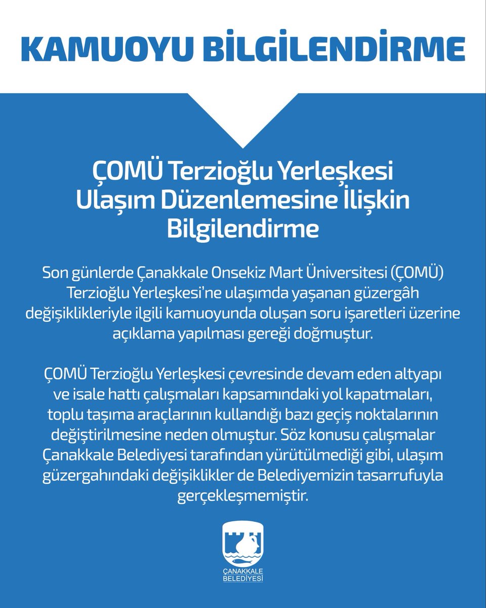 ÇOMÜ Ulaşımı İçin Belediyeden Kritik Açıklama
