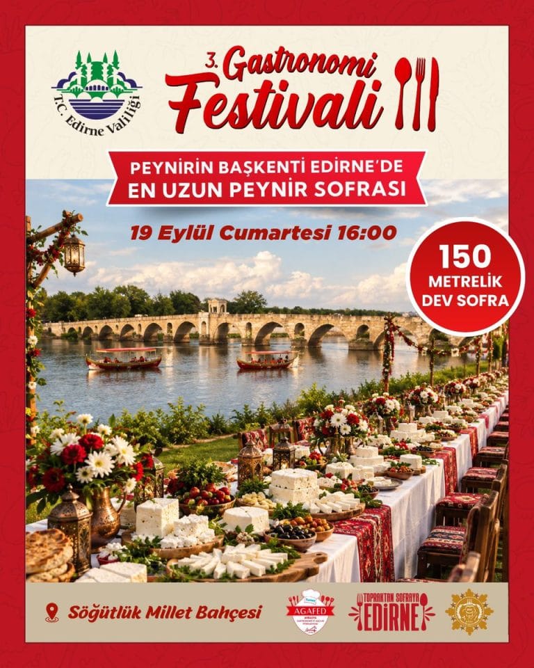 Edirne’de 150 Metrelik Peynir Sofrası Kuruldu