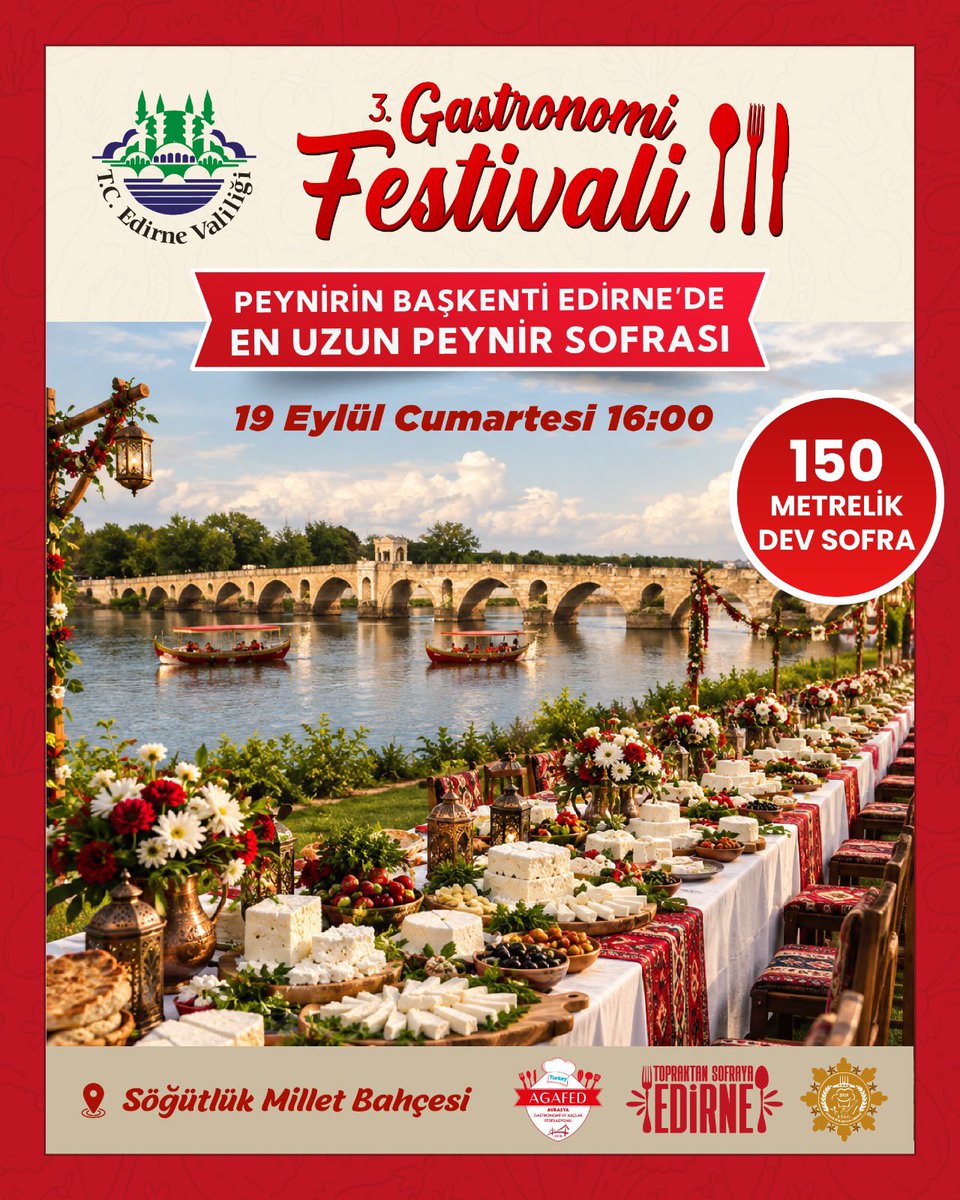Edirne’de 150 Metrelik Peynir Sofrası Kuruldu