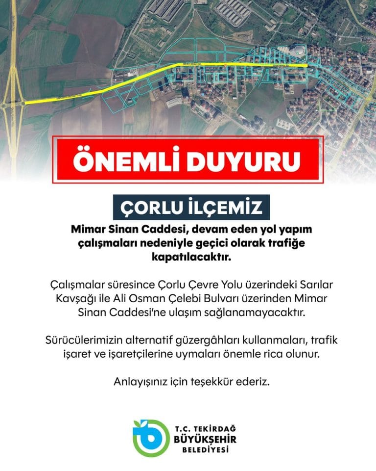 Tekirdağ Büyükşehir’den Kamuoyuna Duyuru