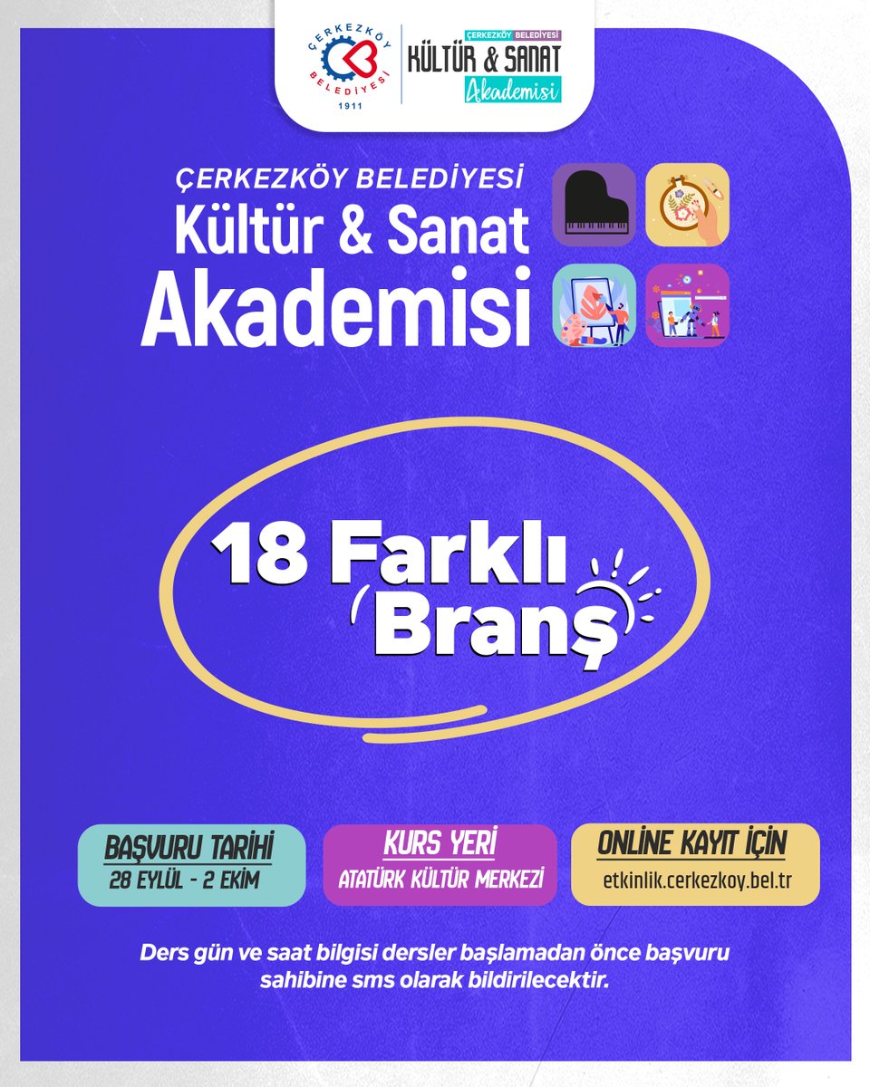 Çerkezköy’de 18 Branşta Ücretsiz Sanat Kursu