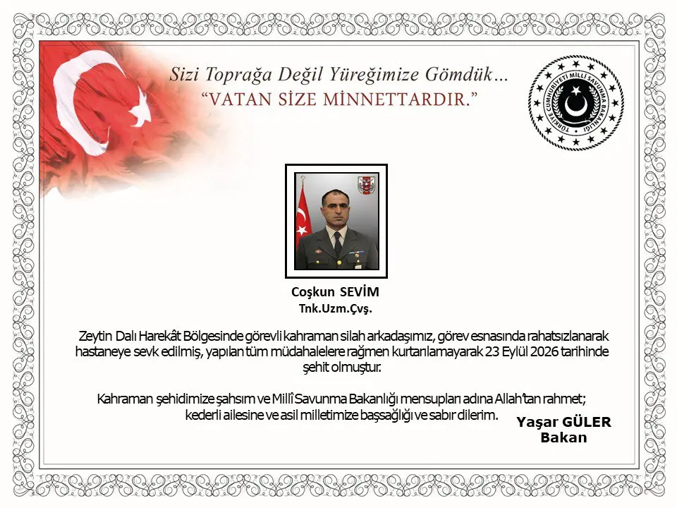 Zeytin Dalı’nda Görevli Uzman Çavuş Coşkun Sevim Şehit Oldu