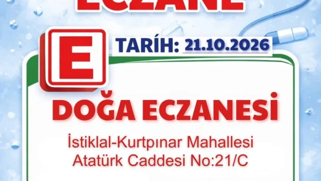 Kurtpınar nöbetçi eczane olan Doğa Eczanesi'nin dış cephesi, İstiklal-Kurtpınar Mahallesi