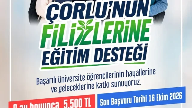 Çorlu Belediyesi üniversite burs başvurusu afişi