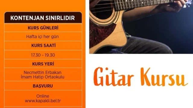 Kapaklı Belediyesi gitar kursu afişi: Necmettin Erbakan İmam Hatip Ortaokulu'nda 9 yaş üzeri gitar eğitimi