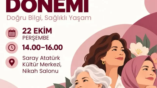 Saray menopoz semineri duyurusu, kadın sağlığı bilgilendirme etkinliği afişi