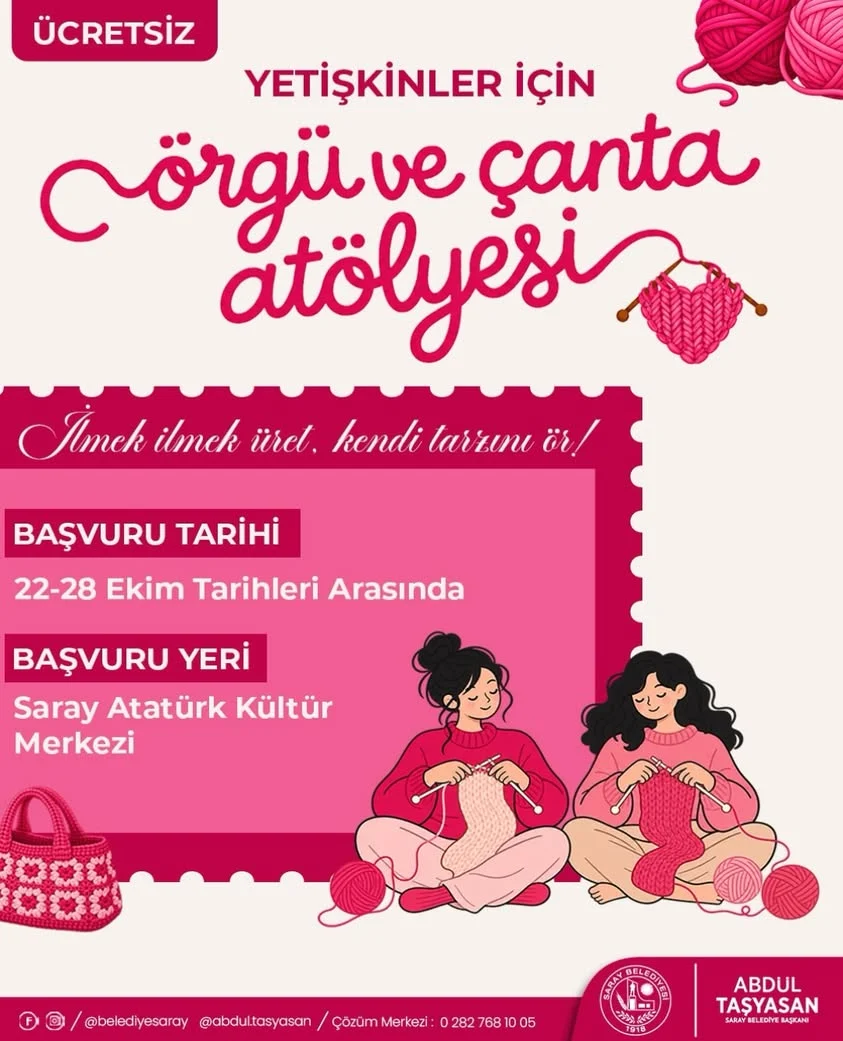 Saray örgü atölyesinde kadınların örgü ve çanta yapımı üzerine çalıştığı etkinlik