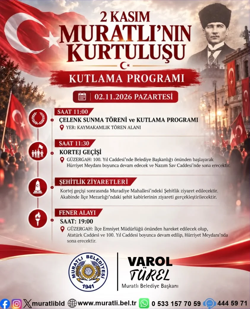 Muratlı'nın kurtuluşu kutlamalarında Kaymakamlık Tören Alanı'ndaki çelenk sunma töreni