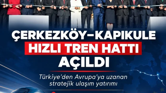 Çerkezköy Kapıkule hızlı tren hattı açılış töreni, Cumhurbaşkanı Erdoğan kurdele kesiyor