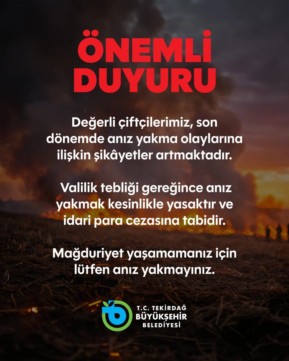 Tekirdağ’da anız yangınlarına karşı teyakkuza geçildi