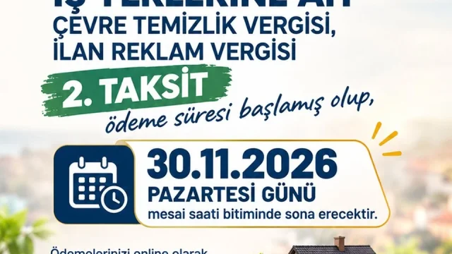 Malkara Belediyesi binası önünde emlak vergisi 2. taksit ödemesi duyurusu
