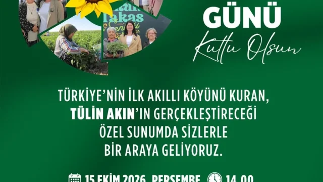 Edirne kadın çiftçiler günü etkinliği afişi: Tülin Akın sunumu, 15 Ekim 2026, Atatürk Kültür Merkezi
