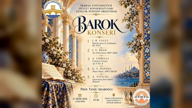 Trakya Üniversitesi Barok Konseri'nde Gençlik Senfoni Orkestrası sahnede