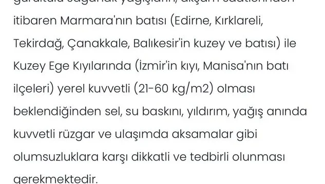 Kırklareli meteorolojik uyarı: Kuvvetli yağış ve sel riskine karşı hazırlıklı olun