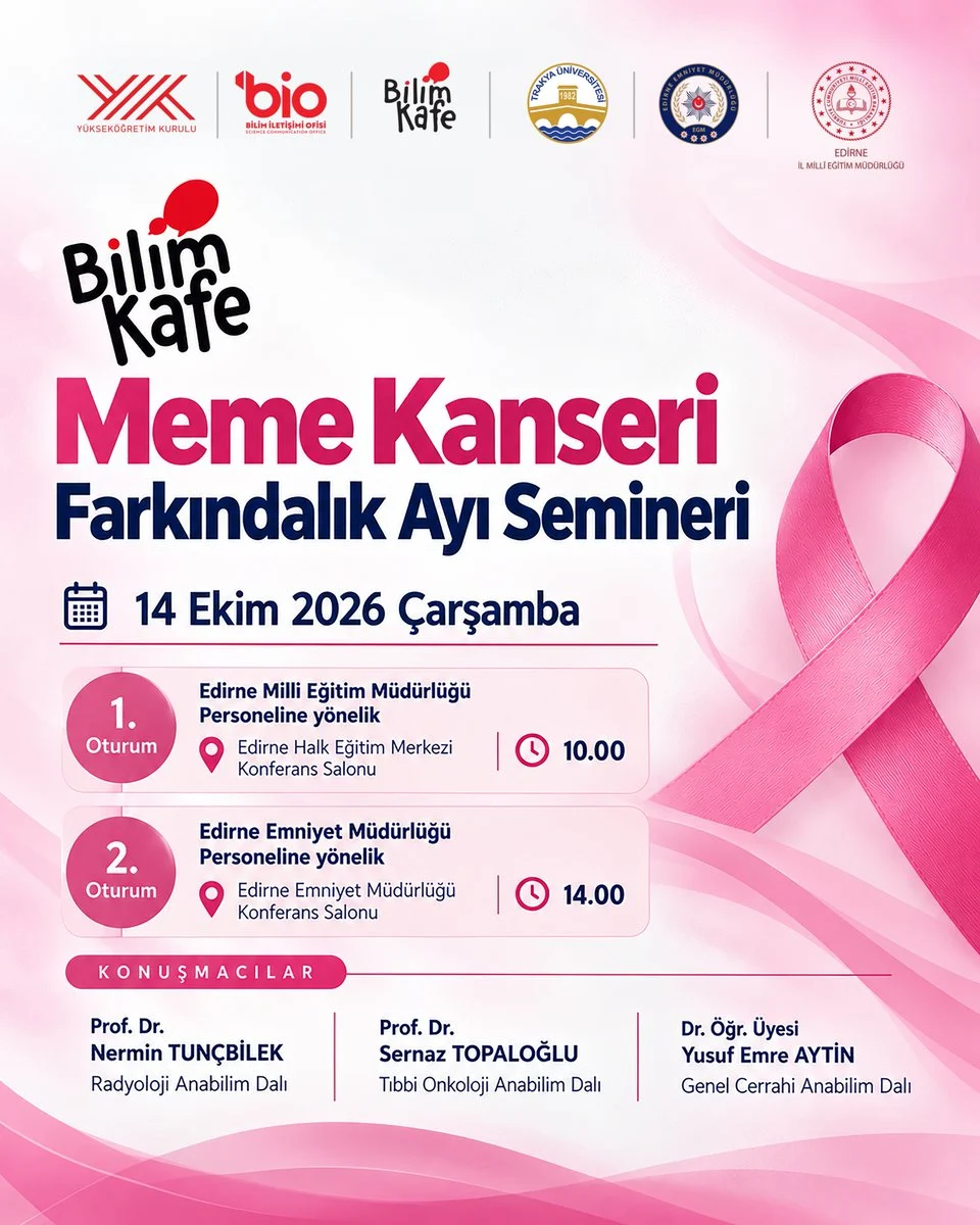 Edirne meme kanseri semineri afişi, erken teşhis ve farkındalık vurgusu