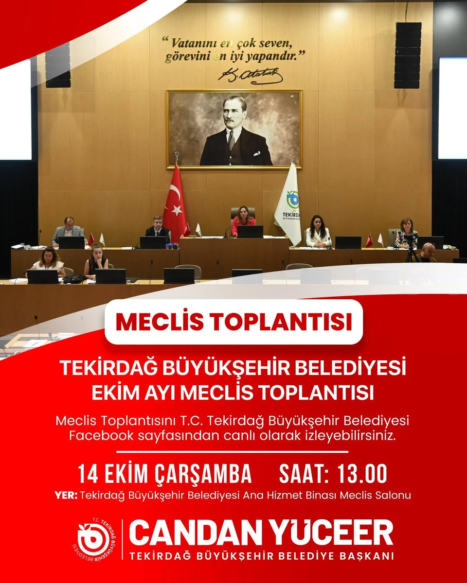 Tekirdağ Büyükşehir Belediyesi meclis toplantısı canlı yayın duyurusu