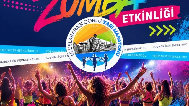 Çorlu Yarı Maratonu Zumba etkinliğinde dans eden katılımcılar