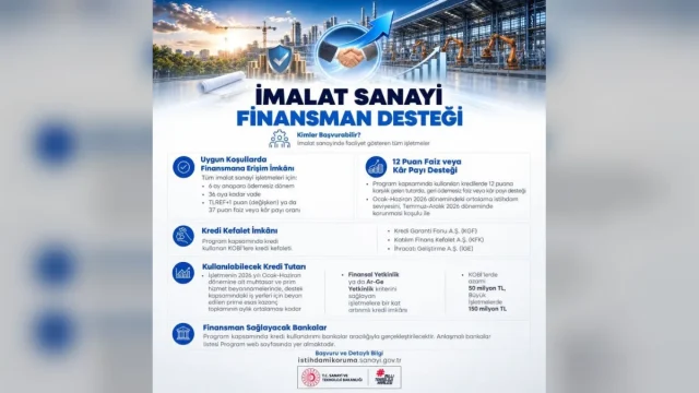 İmalat Sanayi Finansman Desteği başvuru koşullarını gösteren duyuru görseli