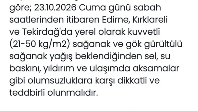 Trakya sağanak uyarısı: Edirne, Kırklareli ve Tekirdağ için meteoroloji haritası