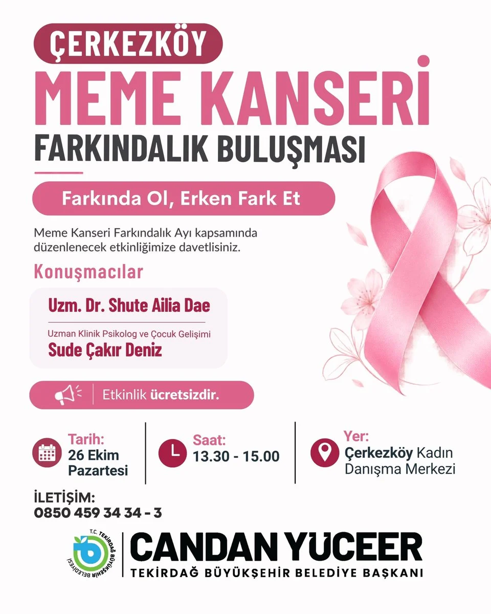 Çerkezköy'de meme kanseri farkındalık etkinliğinde kadınlar söyleşi ve çanta boyama atölyesinde